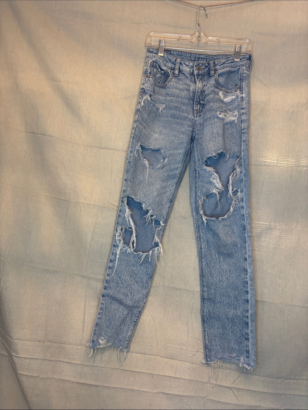 American Eagle Outfitters Light Blue Distressed Straight-Leg Jeans